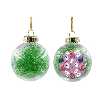 Happy Halloween pink, Transparent Christmas tree ball ornament with green filling 8cm