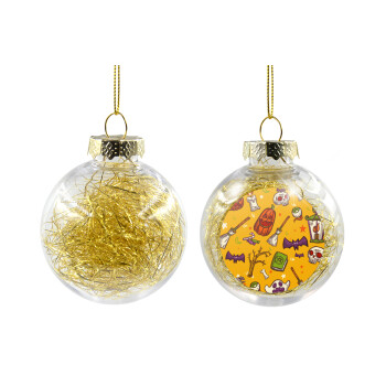 Happy Halloween, Transparent Christmas tree ball ornament with gold filling 8cm