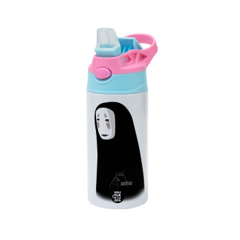 Spirited Away No Face, Children's hot water bottle, stainless steel, with safety straw, Pink/BlueCiel (360ml) BPA FREE