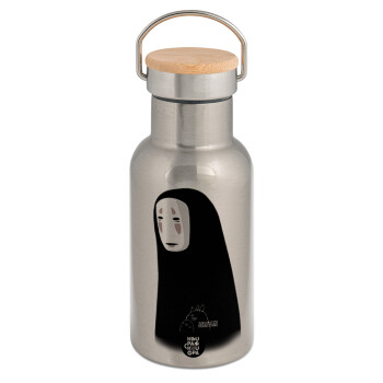 Spirited Away No Face, Stainless steel metallic thermos flask, silver with a bamboo lid, double-walled, 350ml.