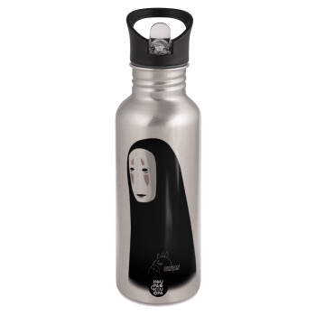 Spirited Away No Face, Water bottle Silver with straw, stainless steel 600ml