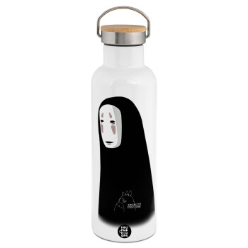 Spirited Away No Face, Stainless steel White with wooden lid (bamboo), double wall, 750ml
