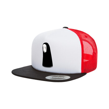 Spirited Away No Face, Adult Foam Flat Snapback with Mesh Black-White-Red (POLYESTER, ADULT, UNISEX, ONE SIZE)