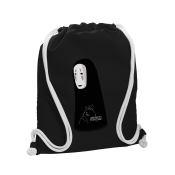 Spirited Away No Face, Backpack pouch GYMBAG Black, with pocket (40x48cm) & thick white cords