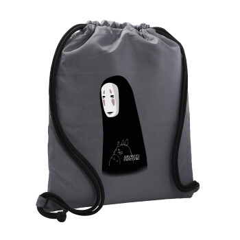 Spirited Away No Face, Τσάντα πλάτης πουγκί GYMBAG ΓΚΡΙ, με τσέπη (40x48cm) & χονδρά κορδόνια