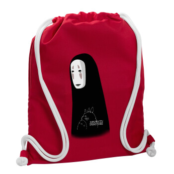 Spirited Away No Face, Backpack pouch GYMBAG Red, with pocket (40x48cm) & thick cords