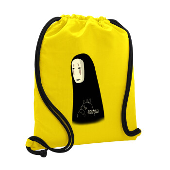 Spirited Away No Face, Backpack pouch GYMBAG Yellow, with pocket (40x48cm) & thick cords