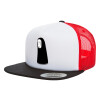 Adult Foam Flat Snapback with Mesh Black-White-Red (POLYESTER, ADULT, UNISEX, ONE SIZE)