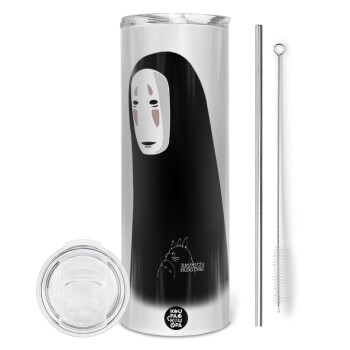 Spirited Away No Face, Tumbler ποτήρι θερμό από ανοξείδωτο ατσάλι 600ml, με μεταλλικό καλαμάκι & βούρτσα καθαρισμού