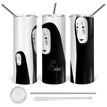 Spirited Away No Face, Tumbler ποτήρι θερμό από ανοξείδωτο ατσάλι 600ml, με μεταλλικό καλαμάκι & βούρτσα καθαρισμού