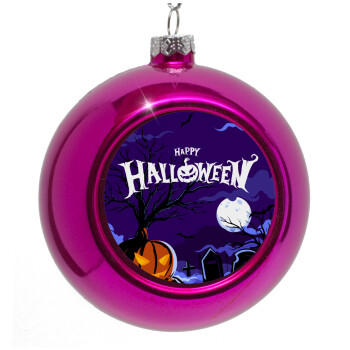 Happy Halloween cemetery, Purple Christmas tree ornament bauble 8cm