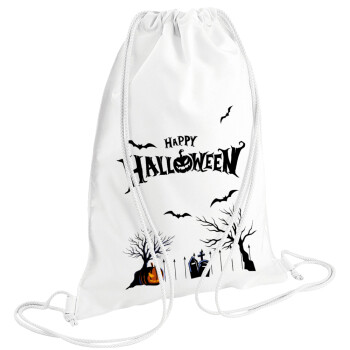 Happy Halloween cemetery, Backpack pouch GYMBAG white (28x40cm)