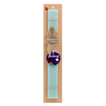 Happy Halloween cemetery, Easter Set, wooden keychain & aromatic flat Easter candle (30cm) (TURQUOISE)