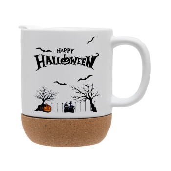 Happy Halloween cemetery, Ceramic coffee mug Cork (MAT), 330ml (1pcs)