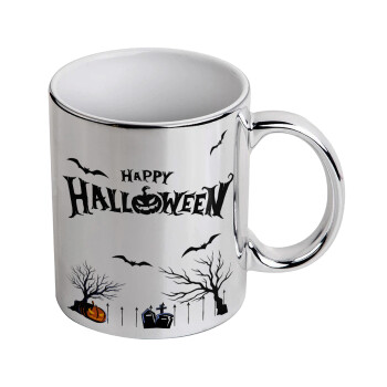 Happy Halloween cemetery, Mug ceramic, silver mirror, 330ml