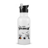 White water bottle with straw, stainless steel 600ml