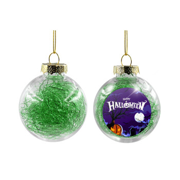 Happy Halloween cemetery, Transparent Christmas tree ball ornament with green filling 8cm