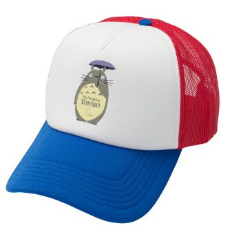 Totoro from My Neighbor Totoro, Adult Soft Trucker Hat with Red/Blue/White Mesh (POLYESTER, ADULT, UNISEX, ONE SIZE)