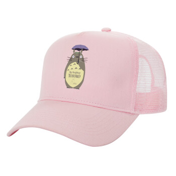 Totoro from My Neighbor Totoro, Adult Structured Trucker Hat, with Mesh, PINK (100% COTTON, ADULT, UNISEX, ONE SIZE)