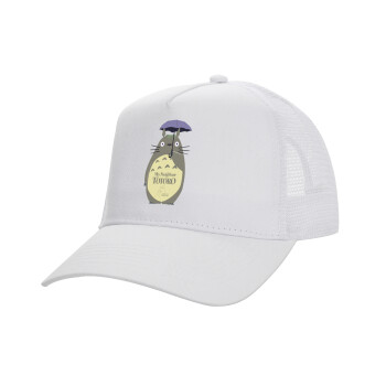 Totoro from My Neighbor Totoro, Structured Trucker Adult Hat, with Mesh, WHITE (100% COTTON, ADULT, UNISEX, ONE SIZE)