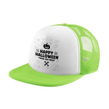 Happy Halloween pumpkin, Καπέλο Soft Trucker με Δίχτυ Πράσινο/Λευκό