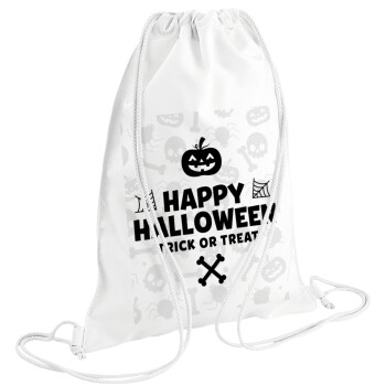 Happy Halloween pumpkin, Τσάντα πλάτης πουγκί GYMBAG λευκή (28x40cm)