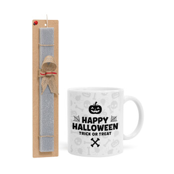 Happy Halloween pumpkin, Easter Set, Ceramic Cup (330ml) & Easter aromatic flat candle (30cm) (GRAY)