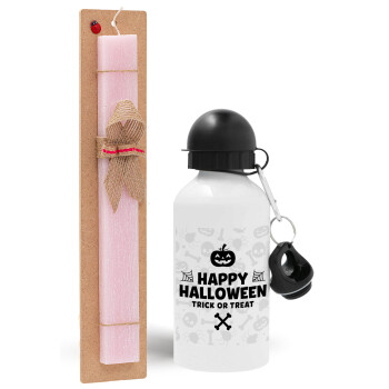 Happy Halloween pumpkin, Easter Set, metallic aluminum bottle (500ml) & aromatic flat Easter candle (30cm) (PINK)