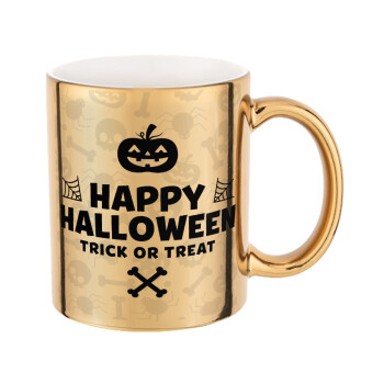 Happy Halloween pumpkin, Mug ceramic, gold mirror, 330ml