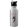 Water bottle Silver with straw, stainless steel 600ml