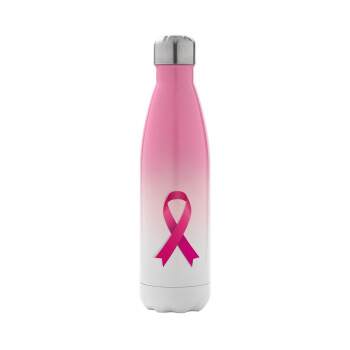 World cancer day, Metal mug thermos Pink/White (Stainless steel), double wall, 500ml