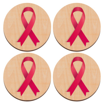World cancer day, ΣΕΤ x4 Σουβέρ ξύλινα στρογγυλά plywood (9cm)