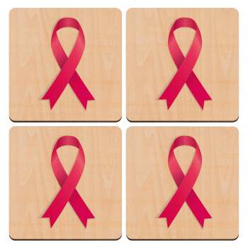 World cancer day, ΣΕΤ x4 Σουβέρ ξύλινα τετράγωνα plywood (9cm)
