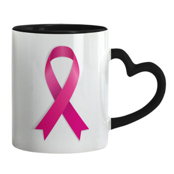 World cancer day, Mug heart black handle, ceramic, 330ml
