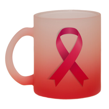  Παγκόσμια Ημέρα κατά του Καρκίνου, Κούπα γυάλινη δίχρωμη με βάση το κόκκινο ματ, 330ml