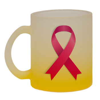  Παγκόσμια Ημέρα κατά του Καρκίνου, Κούπα γυάλινη δίχρωμη με βάση το κίτρινο ματ, 330ml