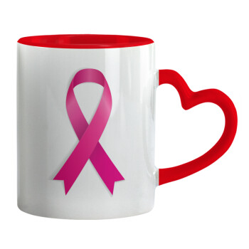  Παγκόσμια Ημέρα κατά του Καρκίνου, Κούπα καρδιά χερούλι κόκκινη, κεραμική, 330ml