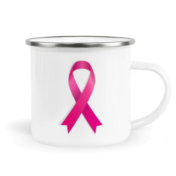 World cancer day, Metallic enamel cup white 360ml