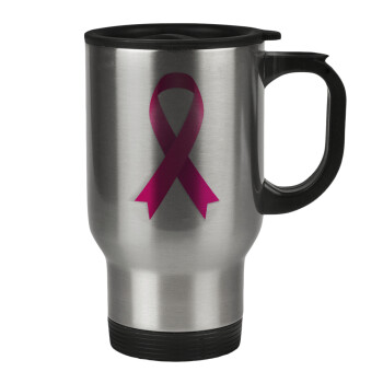 World cancer day, Stainless steel travel mug with lid, double wall 450ml