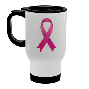 World cancer day, Stainless steel travel mug with lid, double wall white 450ml