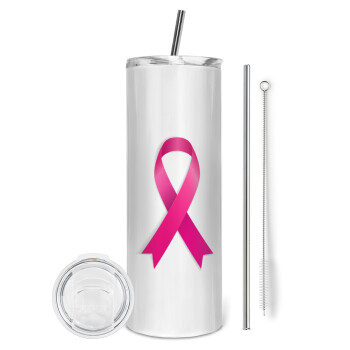 World cancer day, Eco friendly stainless steel tumbler 600ml, with metal straw & cleaning brush