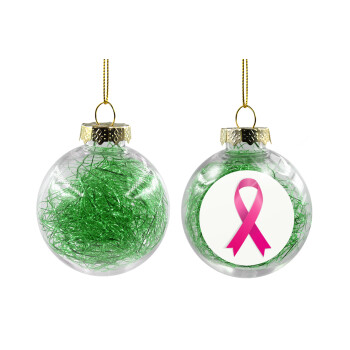 World cancer day, Transparent Christmas tree ball ornament with green filling 8cm