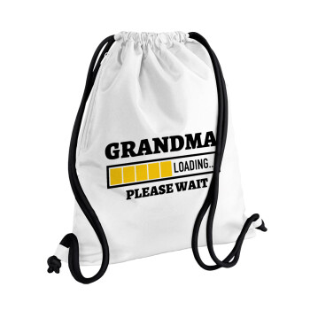 Grandma Loading, Backpack pouch GYMBAG white, with pocket (40x48cm) & thick cords