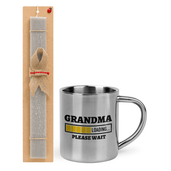 Grandma Loading, Easter Set, metallic thermal cup (300ml) & Easter aromatic flat candle (30cm) (GRAY)