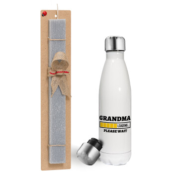 Grandma Loading, Easter candle, metallic white thermos bottle (500ml) & aromatic flat candle (30cm) (GRAY)