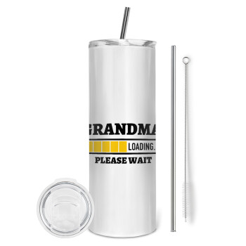 Grandma Loading, Eco friendly ποτήρι θερμό (tumbler) από ανοξείδωτο ατσάλι 600ml, με μεταλλικό καλαμάκι & βούρτσα καθαρισμού