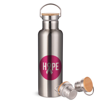 HOPE, Stainless steel Silver with wooden lid (bamboo), double wall, 750ml