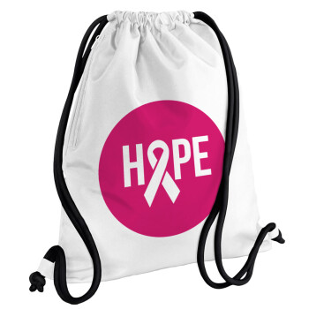 HOPE, Backpack pouch GYMBAG white, with pocket (40x48cm) & thick cords