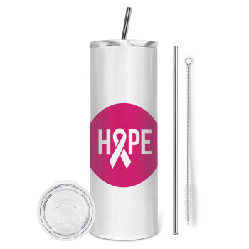 HOPE, Eco friendly ποτήρι θερμό (tumbler) από ανοξείδωτο ατσάλι 600ml, με μεταλλικό καλαμάκι & βούρτσα καθαρισμού