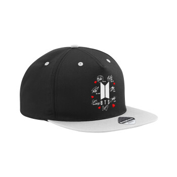 BTS signs, Adult Flat Snapback Hat Black/Grey, (100% COTTON TWILL, ADULT, UNISEX, ONE SIZE)